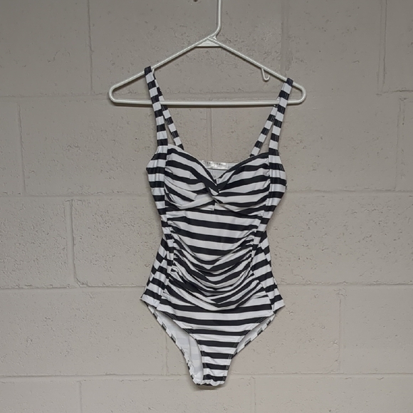 Women's Striped Black and White Vintage Style Swimsuit Size Small - Picture 2 of 7